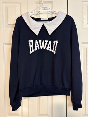 ROMWE Navy Sweatshirt with White Peter Pan Collar